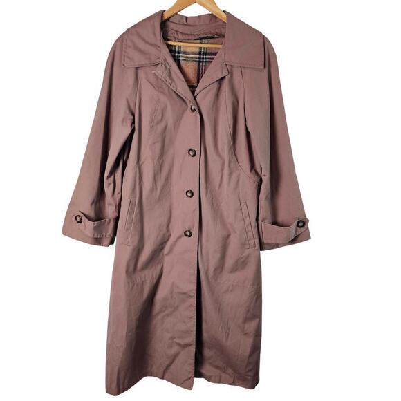 Vintage Rose Pink Trench Coat Womens Size XL Long 80s Retro Barbie Glam Rock - Picture 2 of 12